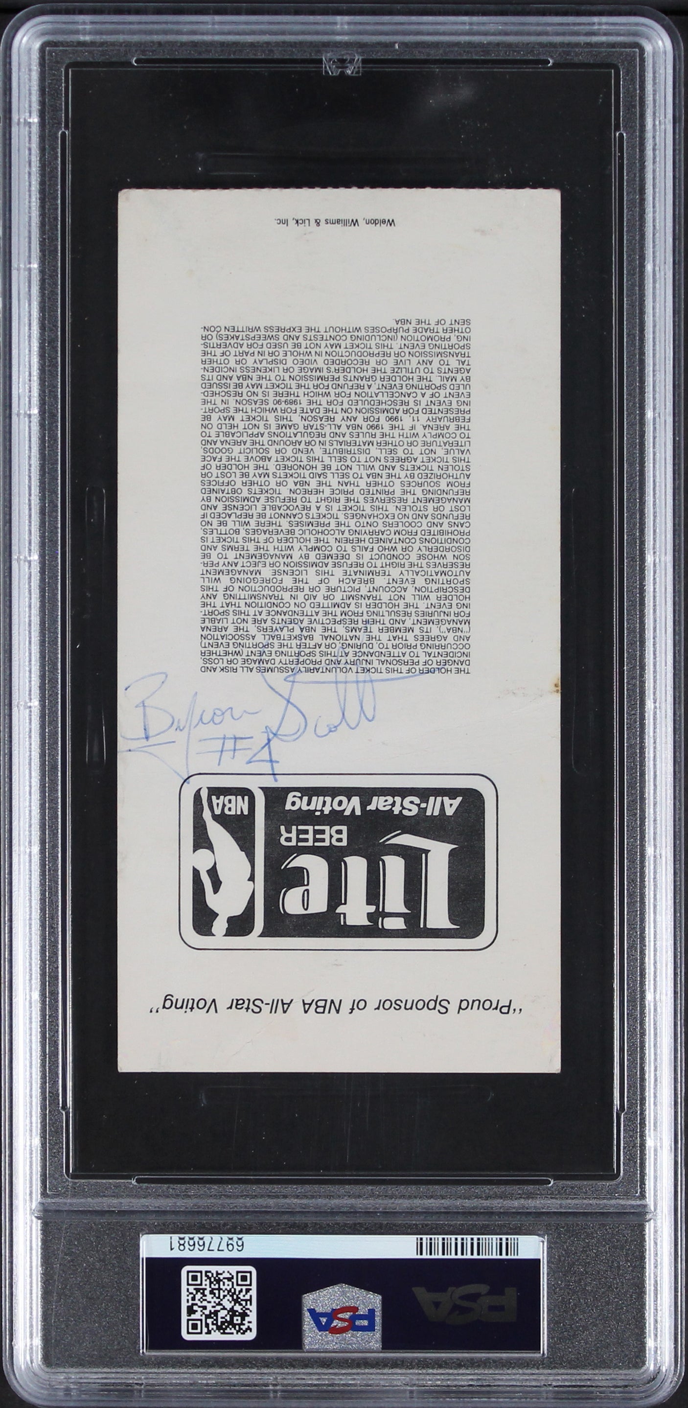 Magic Johnson & Byron Scott "1990 ASG MVP" Signed Ticket Stub PSA/DNA Slabbed