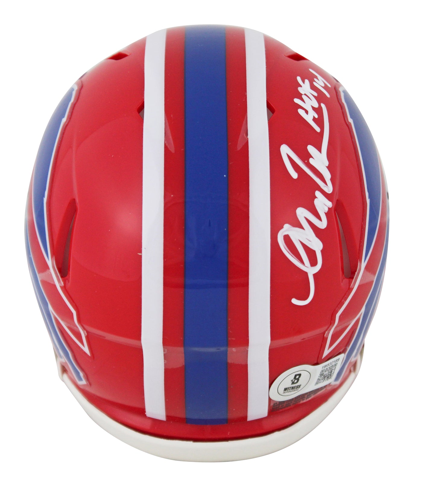 Bills Andre Reed "HOF 14" Signed 1987-01 Throwback Speed Mini Helmet BAS Witness