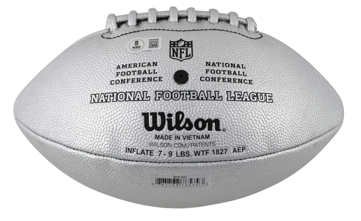 Kurt Warner Signed Wilson Replica Duke Metallic Silver Football W/ Case BAS Wit