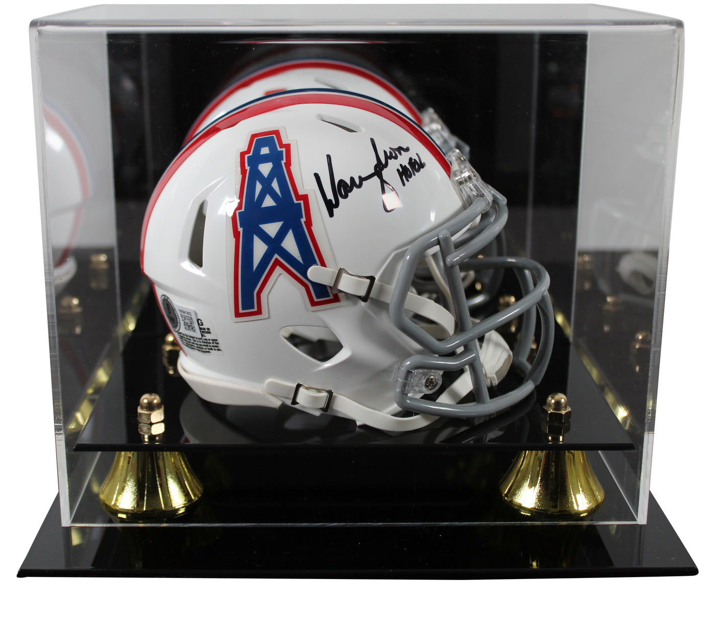 Oilers Warren Moon "HOF 06" Signed 1975-80 TB Speed Mini Helmet W/ Case BAS Wit