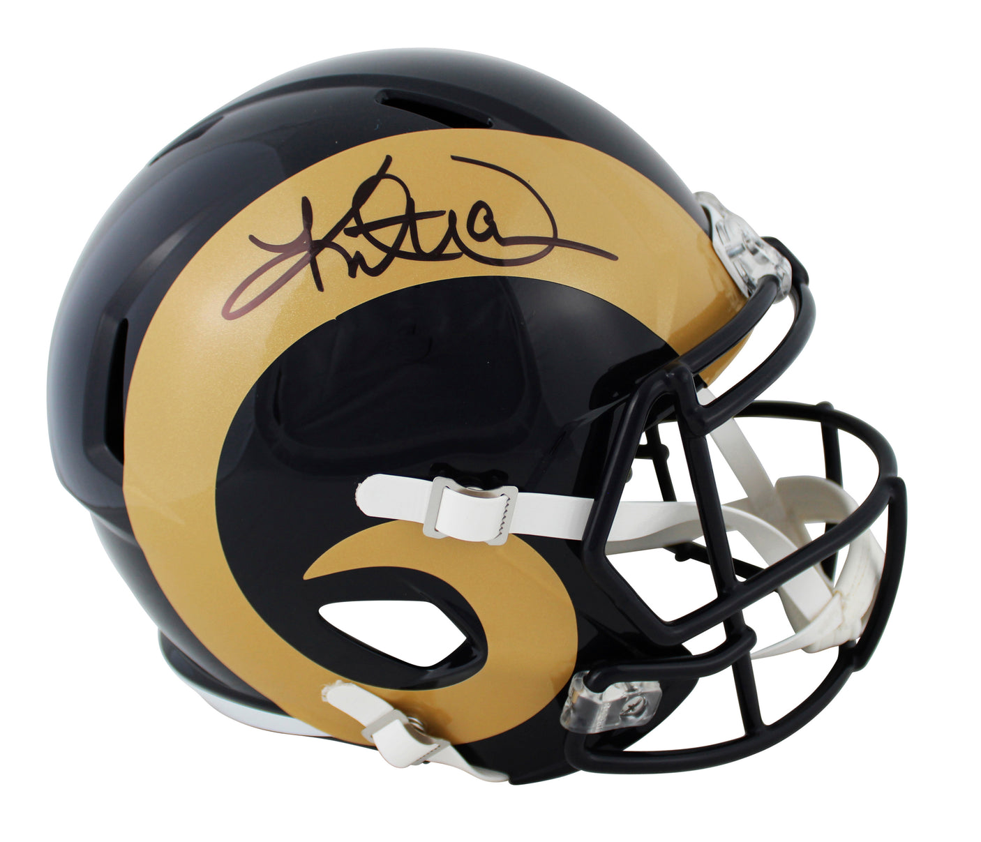 Rams Kurt Warner Signed 2000-16 TB Speed Full Size Speed Rep Helmet BAS Witness