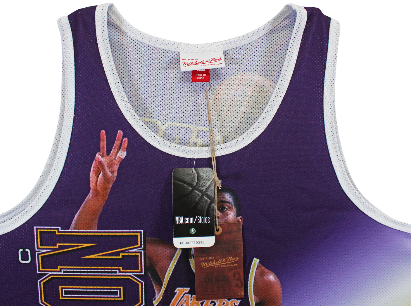 Lakers Magic Johnson Signed M&N HWC Portrait Jersey BAS Witnessed #WP68506