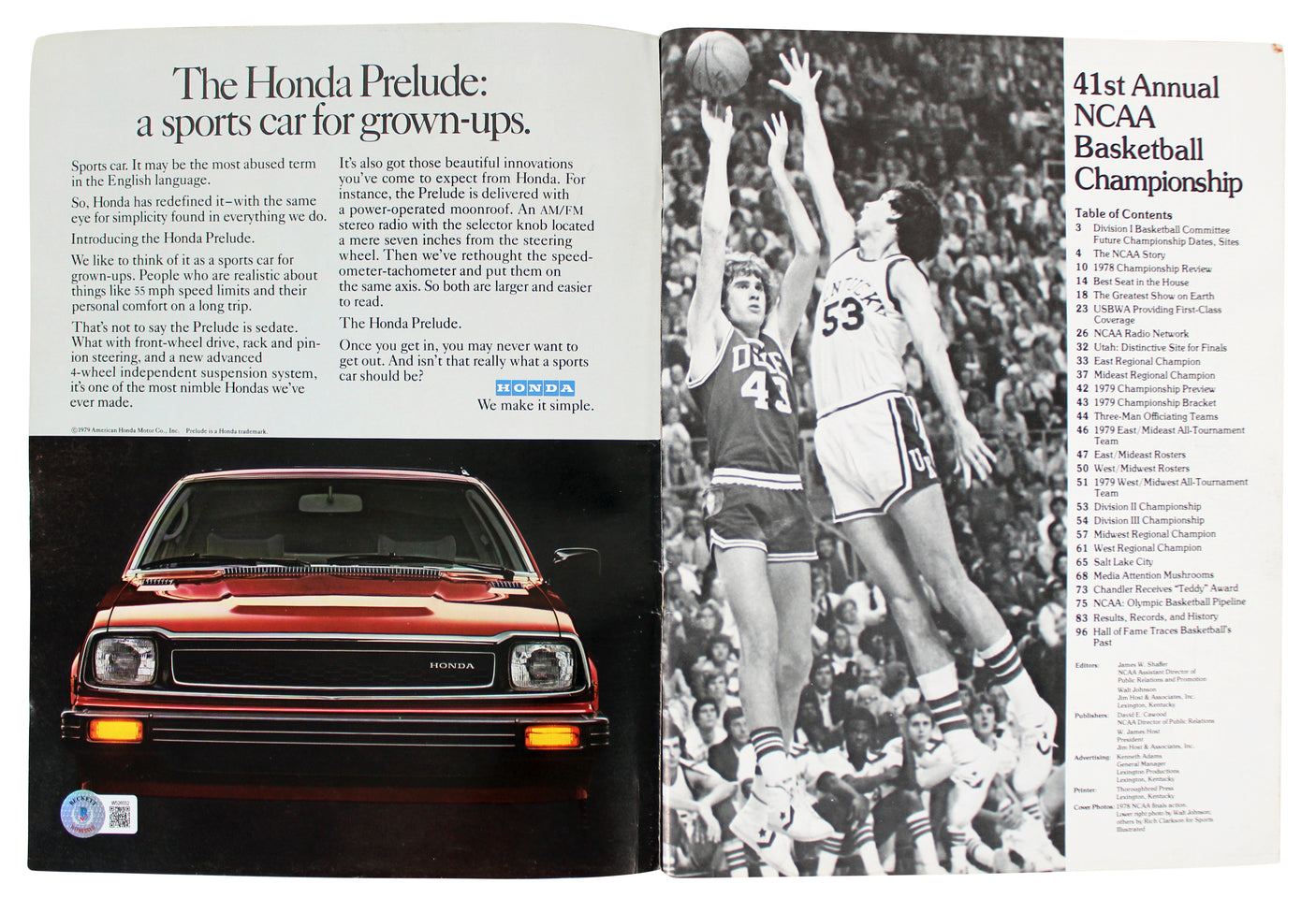 Magic Johnson & Larry Bird Signed 1979 NCAA Tournament Program BAS Wit #W526552