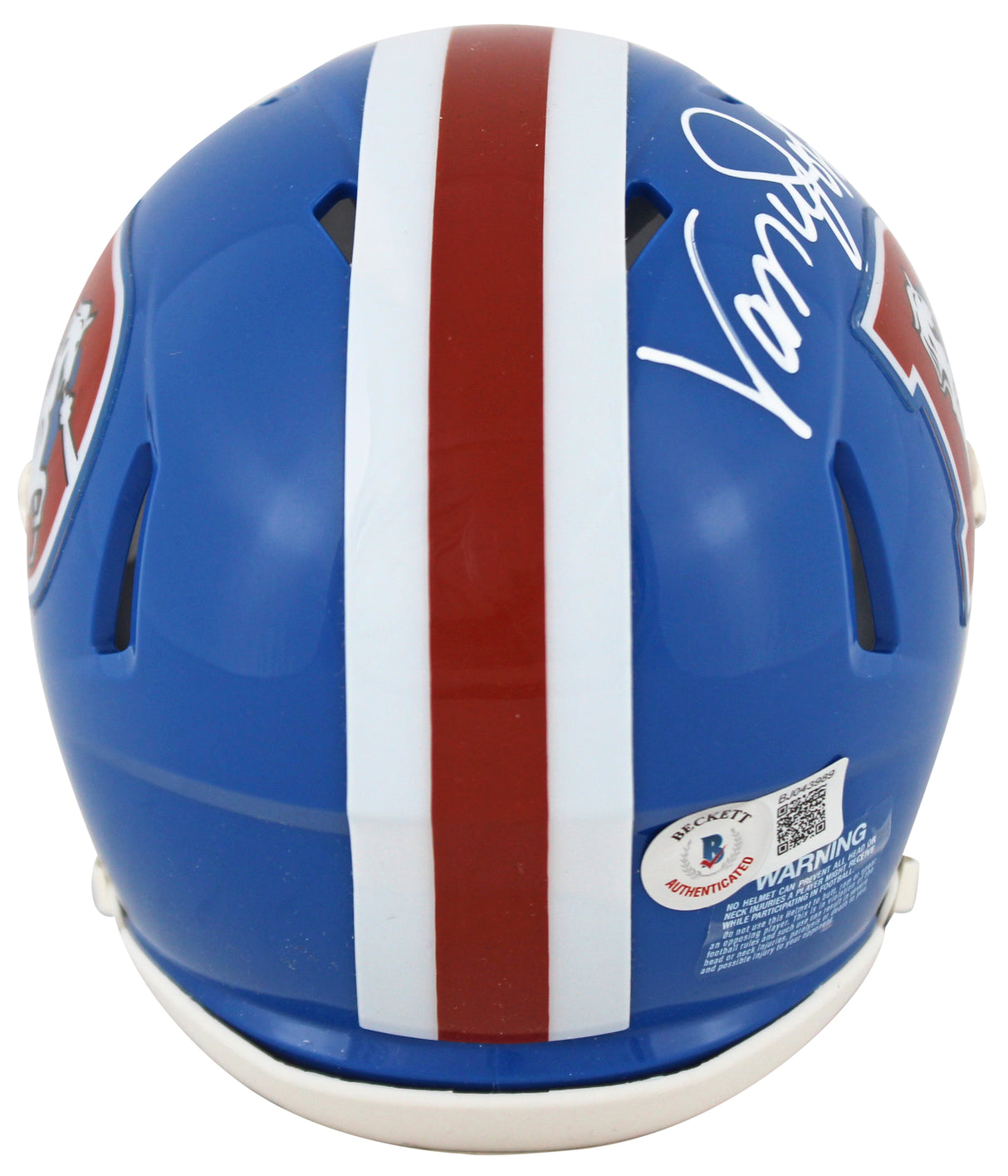Broncos Vance Johnson Authentic Signed 1975-96 Blue TB Speed Mini Helmet BAS