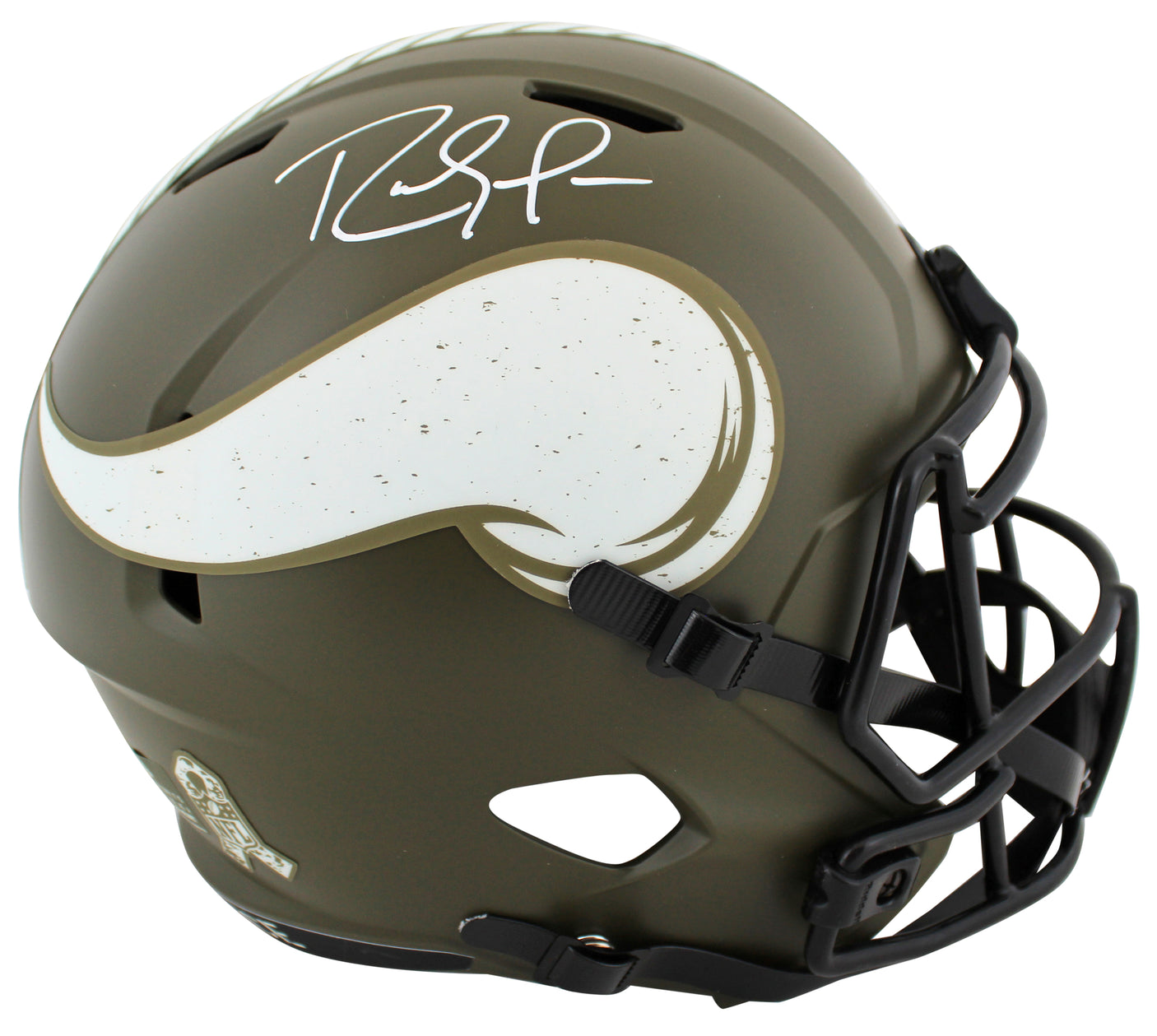 Vikings Randy Moss Signed Salute To Service Full Size Speed Rep Helmet BAS Wit