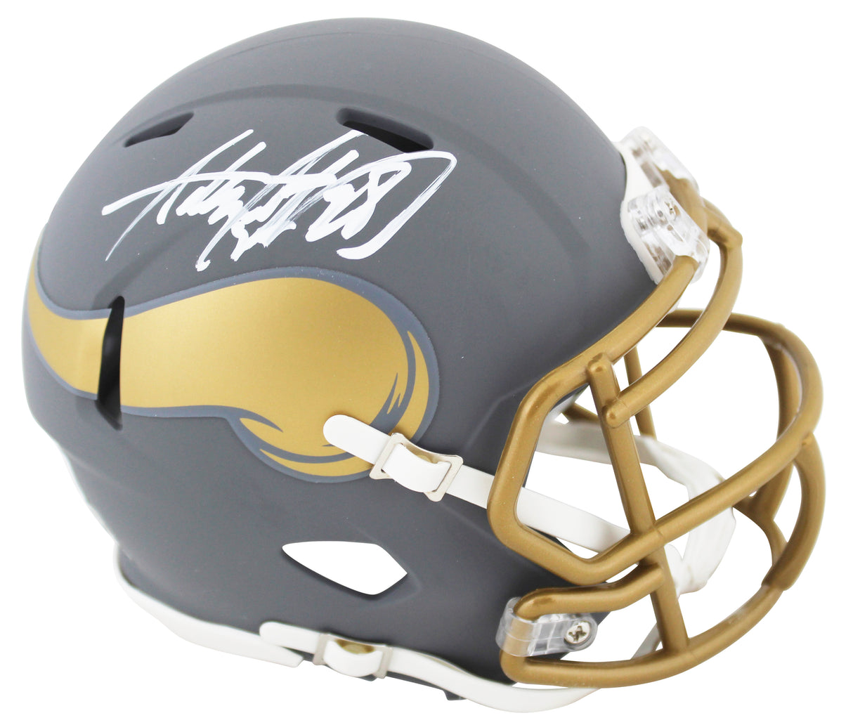 Vikings Adrian Peterson Signed Slate Speed Mini Helmet W/ Case BAS Witnessed