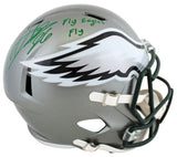 Eagles Miles Sanders "Fly Eagles Fly" Signed Flash F/S Speed Rep Helmet BAS Wit