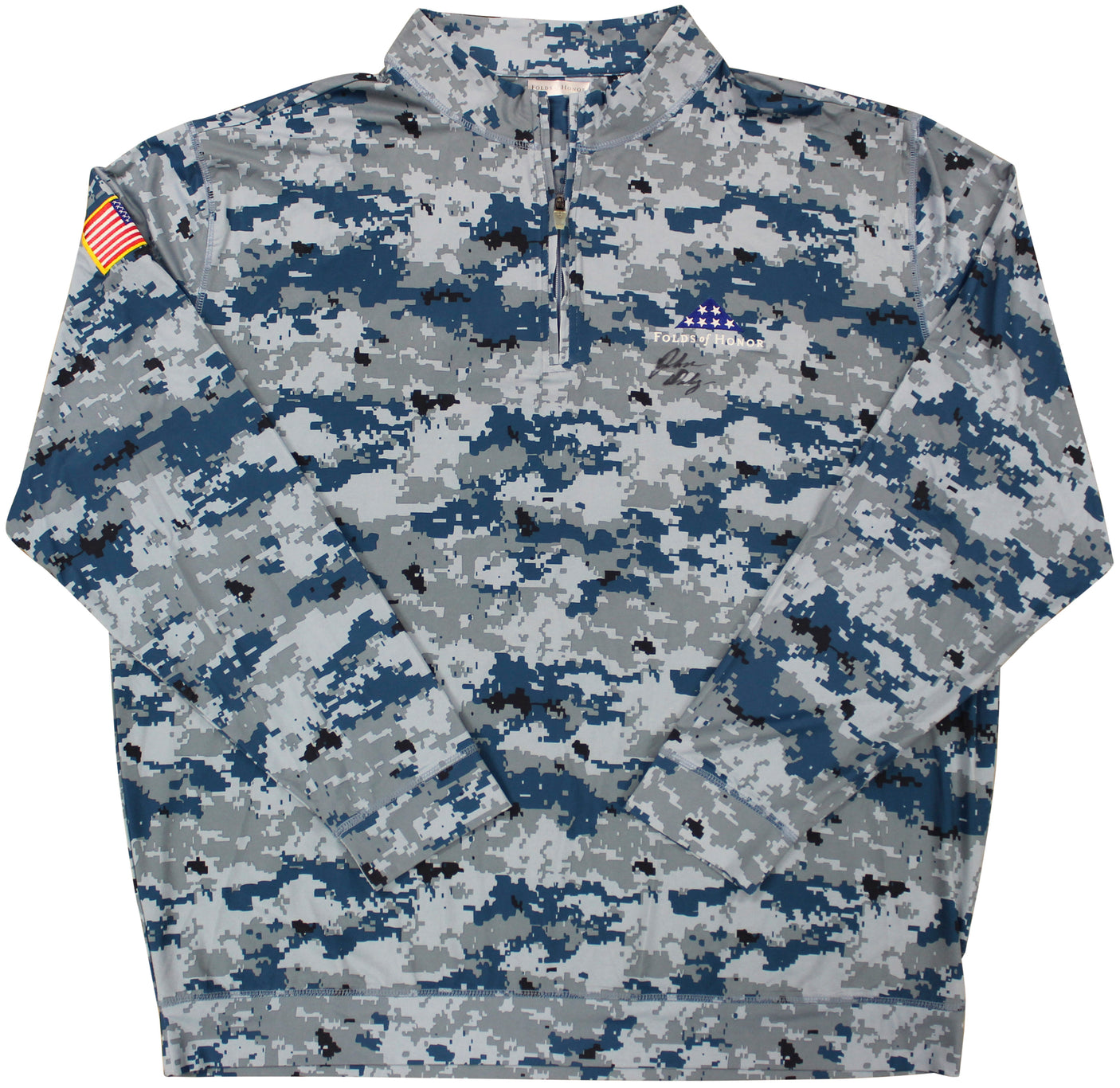 John Daly Signed Match Worn Camo Folds of Honor Quarter Zip Shirt BAS #BH00337