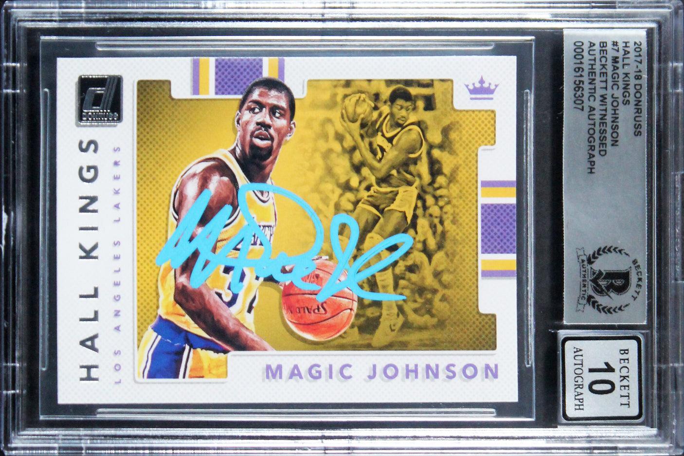 Lakers Magic Johnson Signed 2017 Donruss Hall Kings #7 Card Auto 10! BAS Slab 1