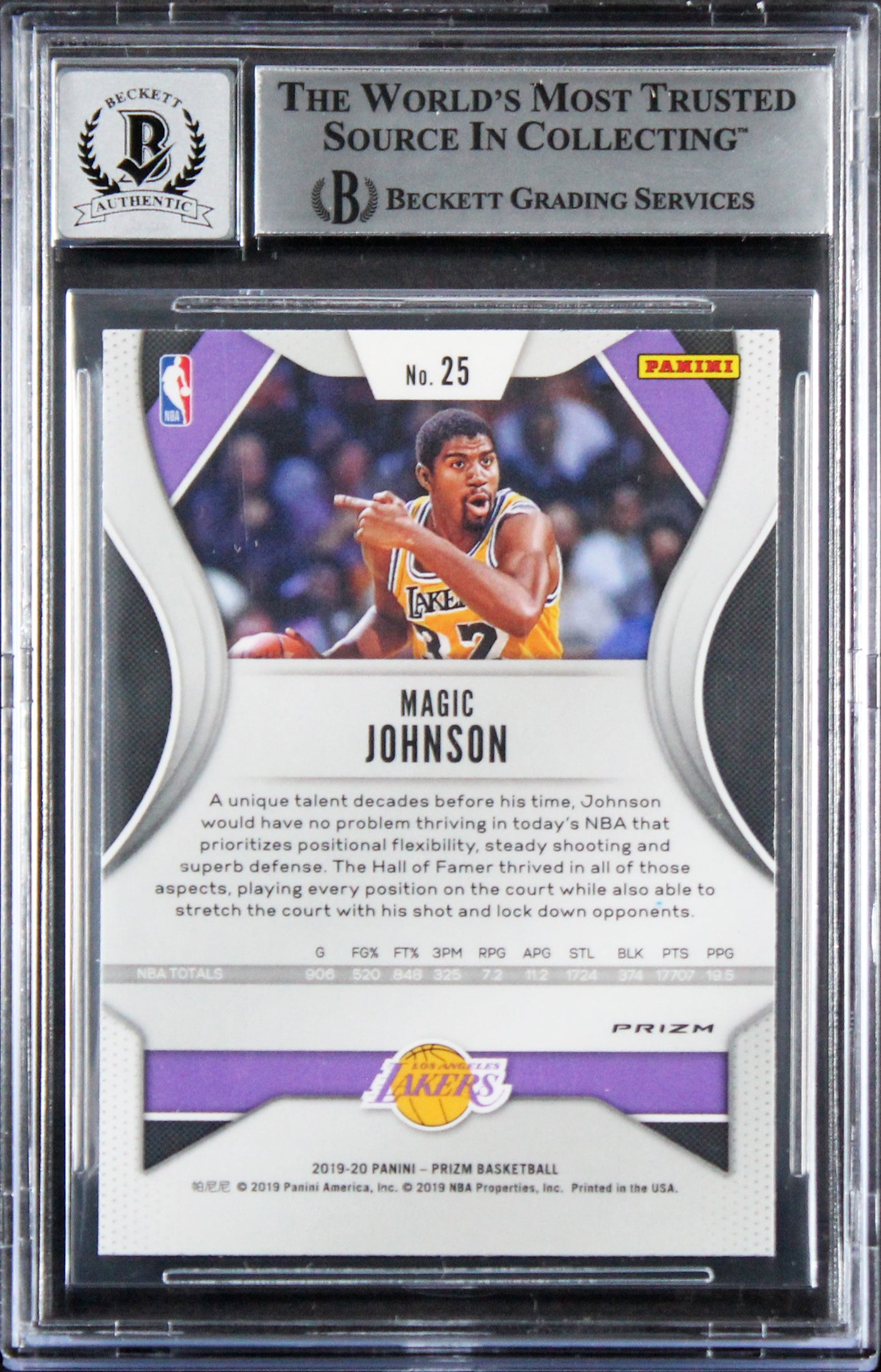 Lakers Magic Johnson Signed 2019 Panini Prizm RW&B #25 Card Auto 10! BAS Slab 2