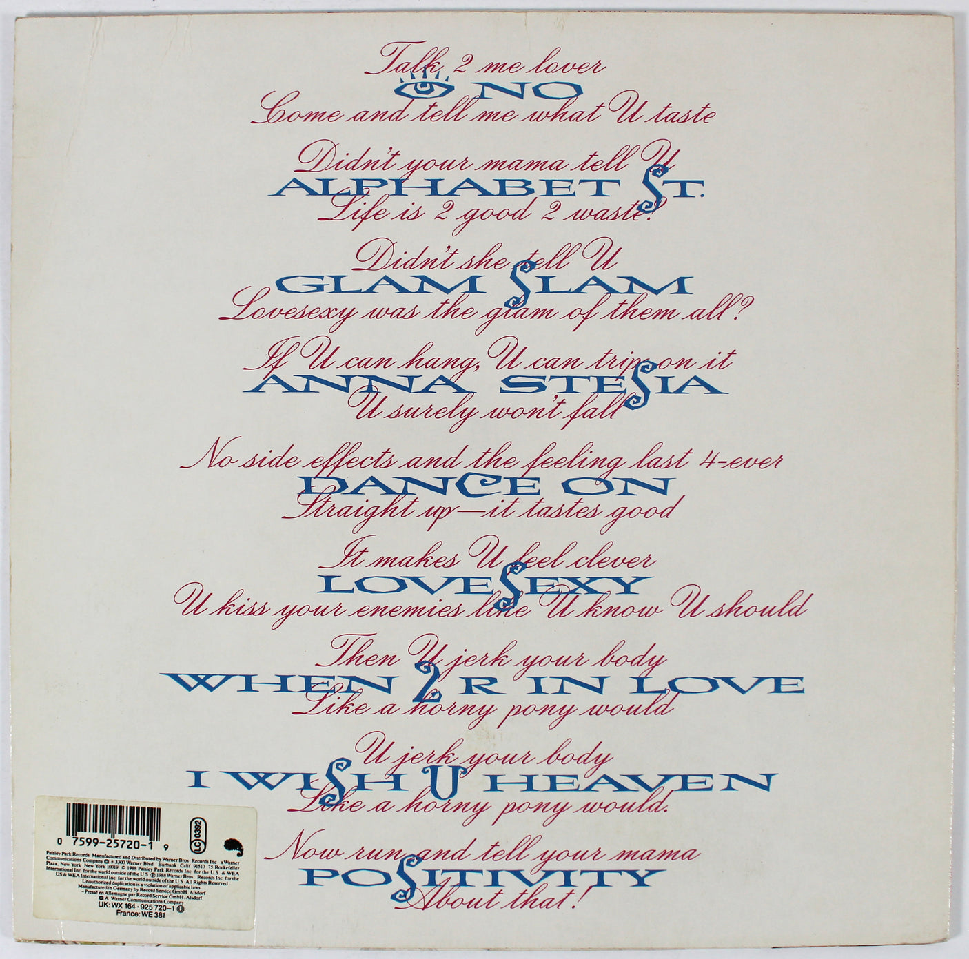 Prince Authentic Signed Lovesexy Album Cover W/ Vinyl Autographed JSA #YY84412