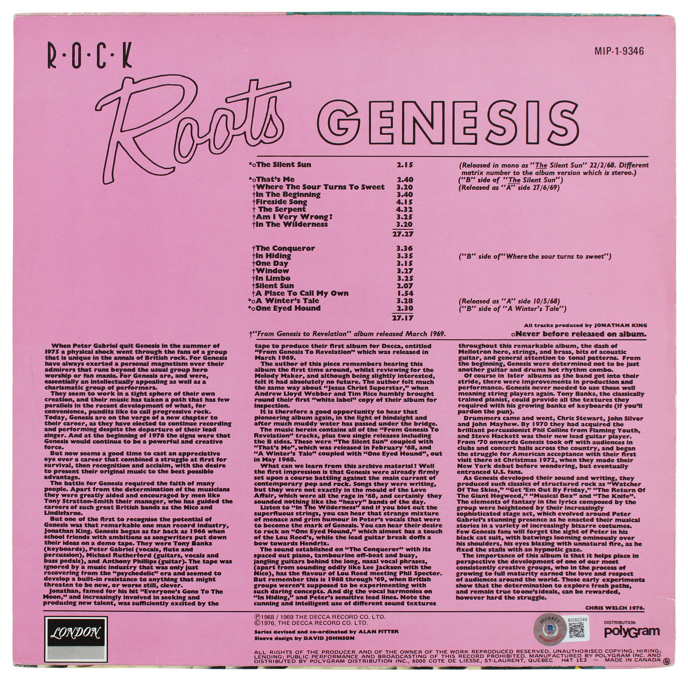 Peter Gabriel Genesis Authentic Signed Roots Album Cover BAS #BG82249