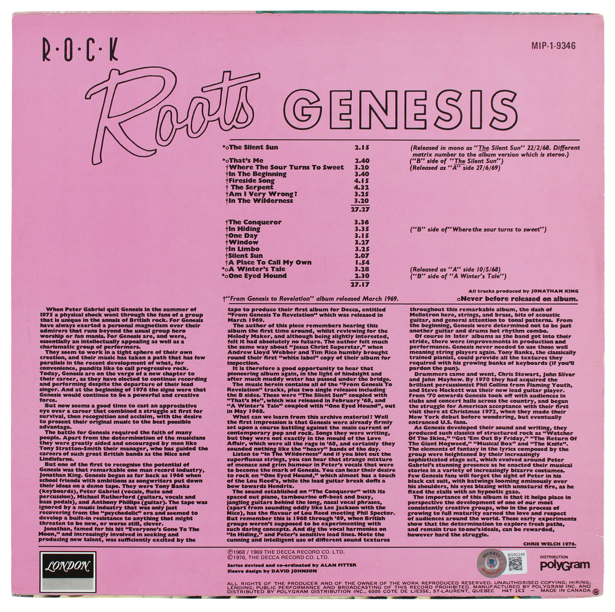 Peter Gabriel Genesis Authentic Signed Roots Album Cover BAS #BG82249