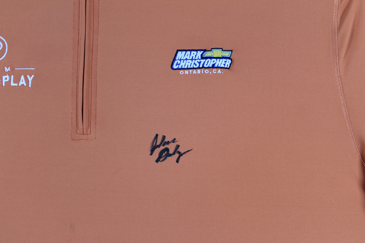 John Daly Signed Match Worn Orange Folds of Honor Quarter Zip Shirt BAS #BH00324