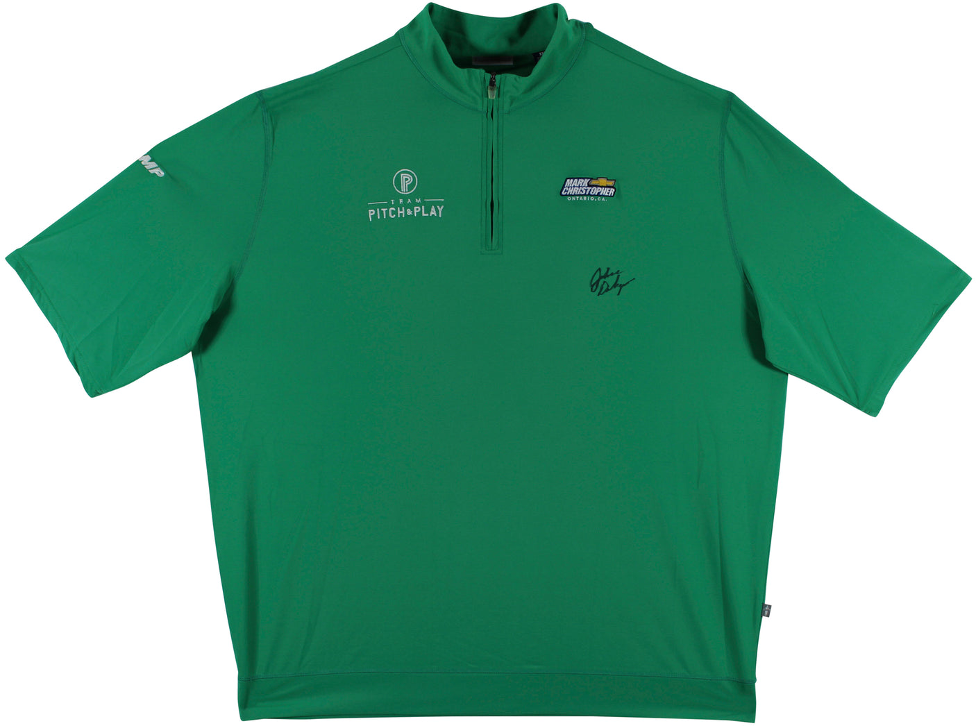 John Daly Signed Match Worn Green Folds of Honor Quarter Zip Shirt BAS #BH00322