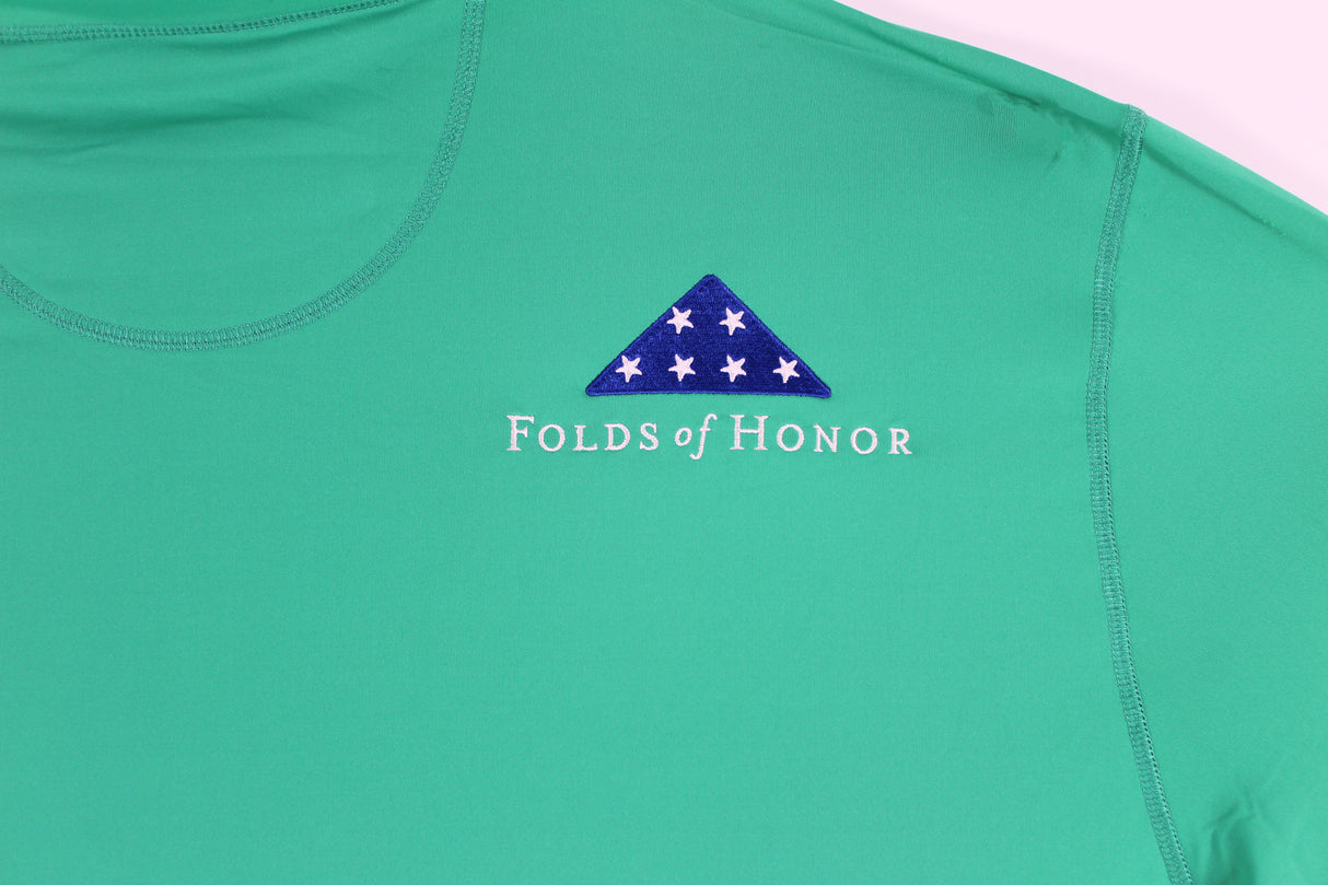 John Daly Signed Match Worn Green Folds of Honor Quarter Zip Shirt BAS #BH00322