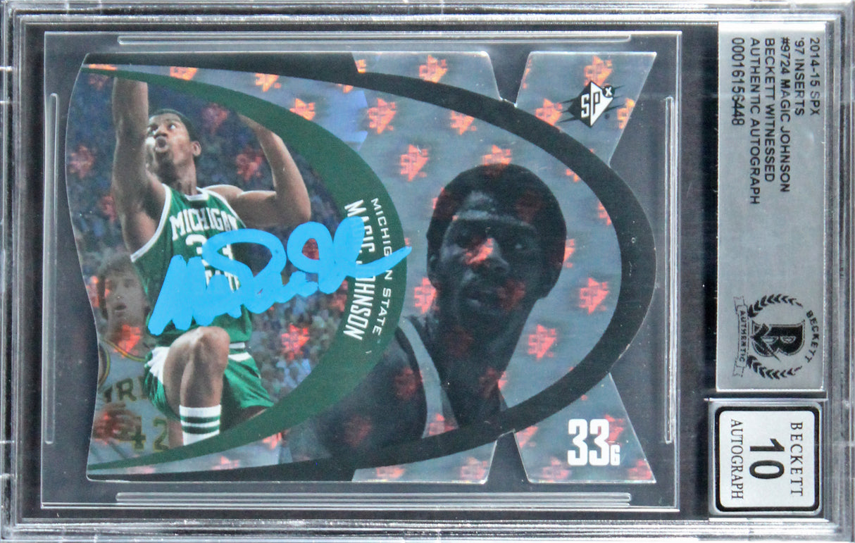 Lakers Magic Johnson Signed 2014 SPX '97 Inserts #9724 Card Auto 10! BAS Slabbed