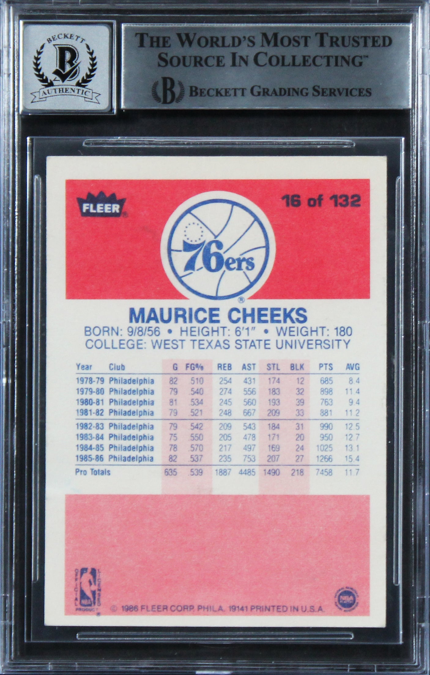 76ers Maurice Cheeks "HOF 2018" Signed 1986 Fleer #16 Card Auto 10! BAS Slabbed