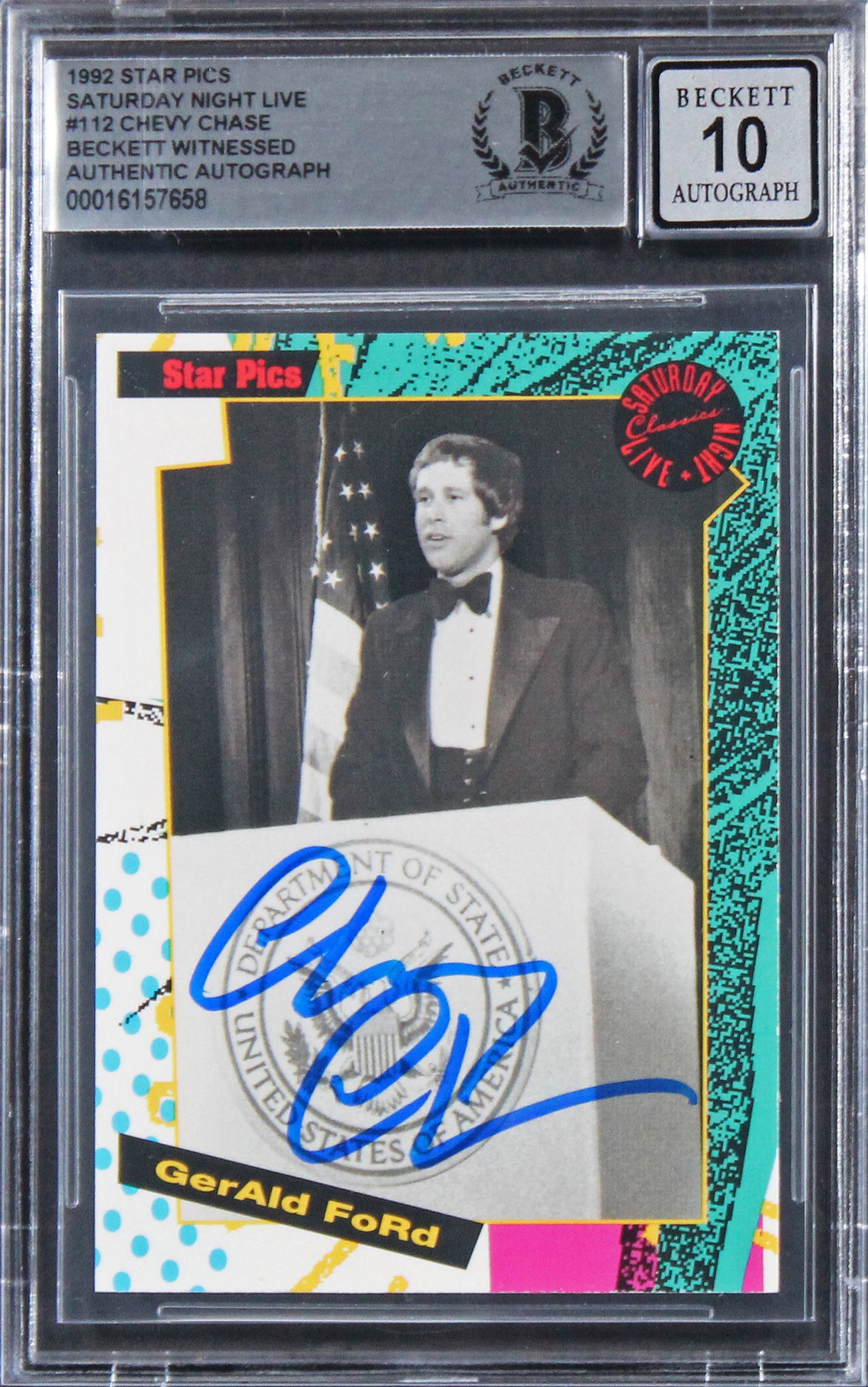 Chevy Chase Signed 1992 Star Pics Saturday Night Live #112 Card Auto 10 BAS Slab