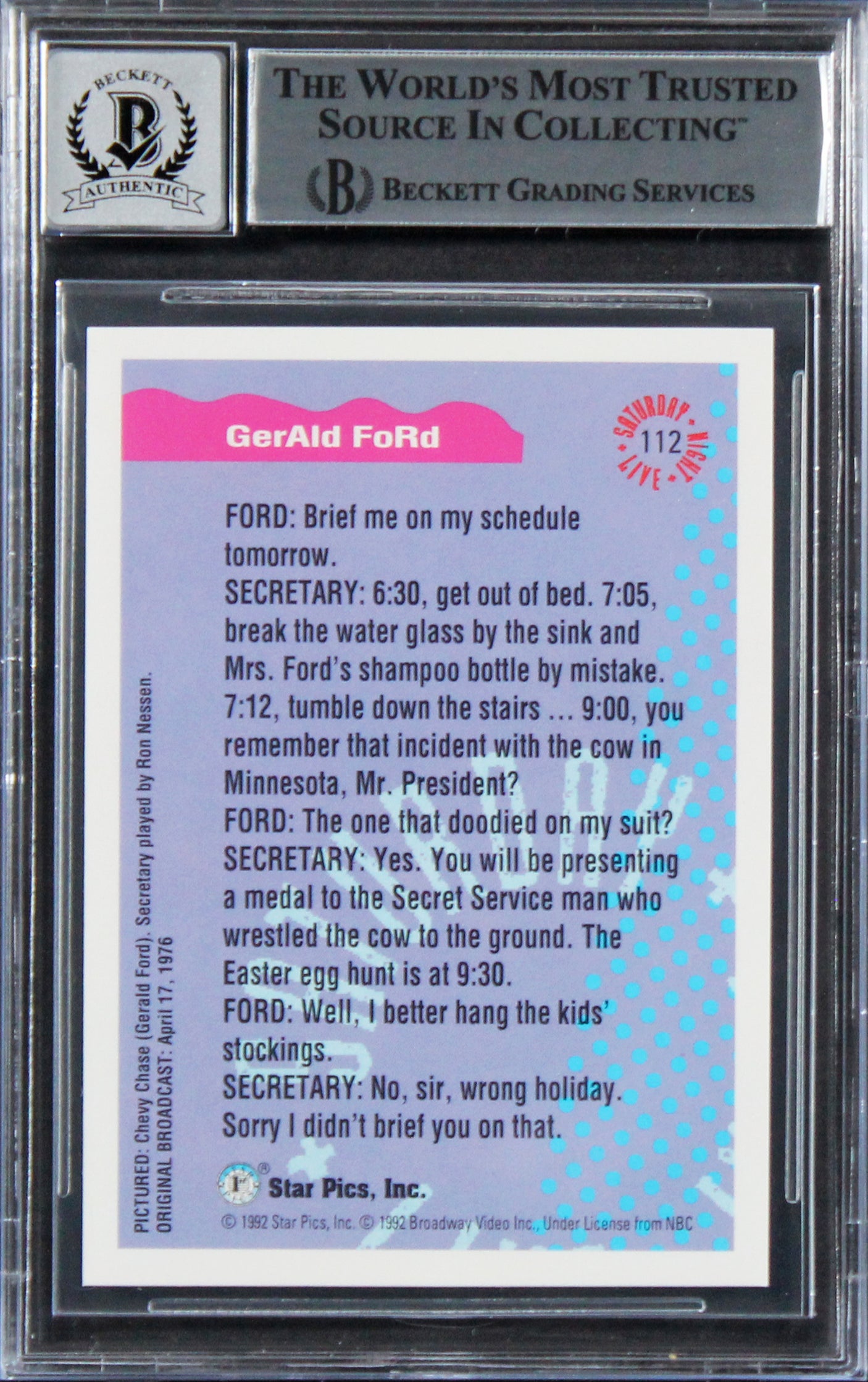 Chevy Chase Signed 1992 Star Pics Saturday Night Live #112 Card Auto 10 BAS Slab