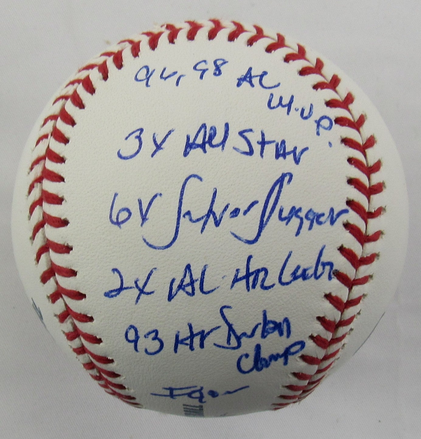Juan Gonzalez Signed STAT Auto Rawlings Baseball JSA CF42491