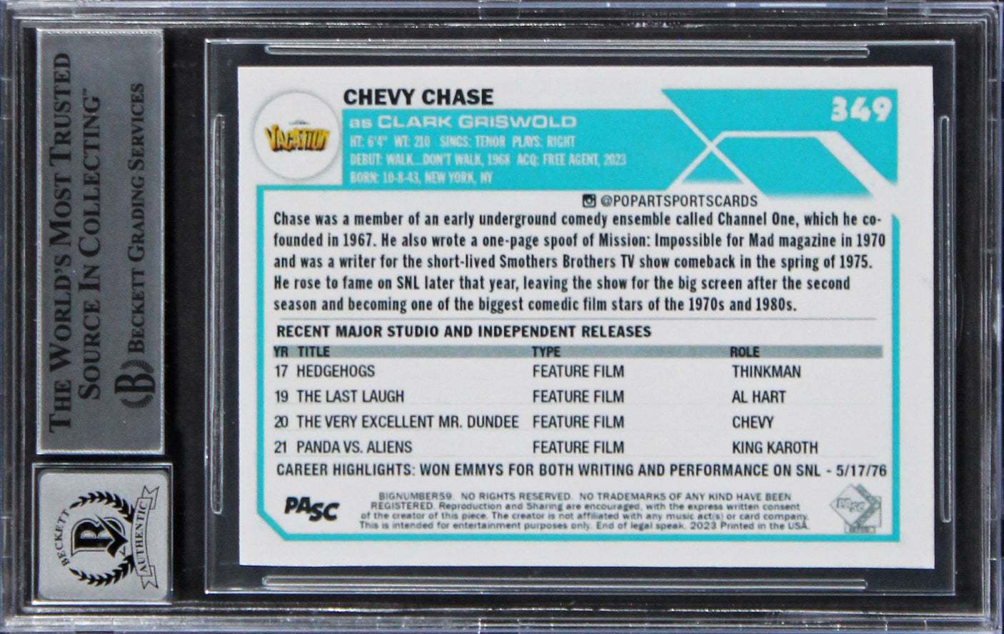 Chevy Chase Vacation Authentic Signed Custom Trading Card Auto 10! BAS Slabbed 2