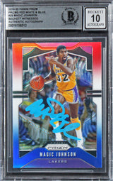 Lakers Magic Johnson Signed 2019 Panini Prizm RW&B #25 Card Auto 10! BAS Slabbed