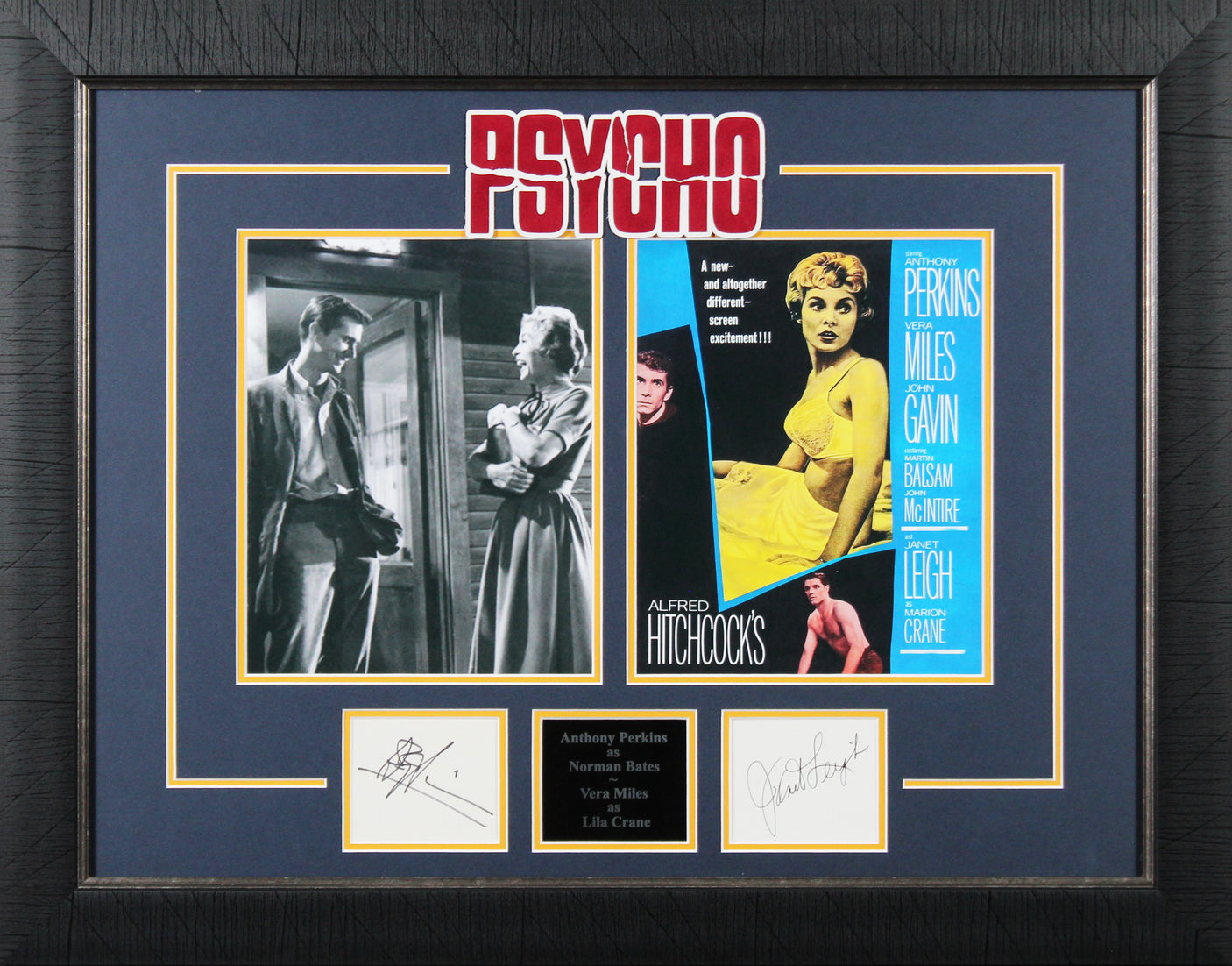Janet Leigh & Anthony Perkins Psycho Signed 3x5 Index Card Framed Display BAS