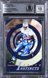 Cowboys Emmitt Smith Signed 1997 Pinnacle #184 Card Auto 10! BAS Slabbed
