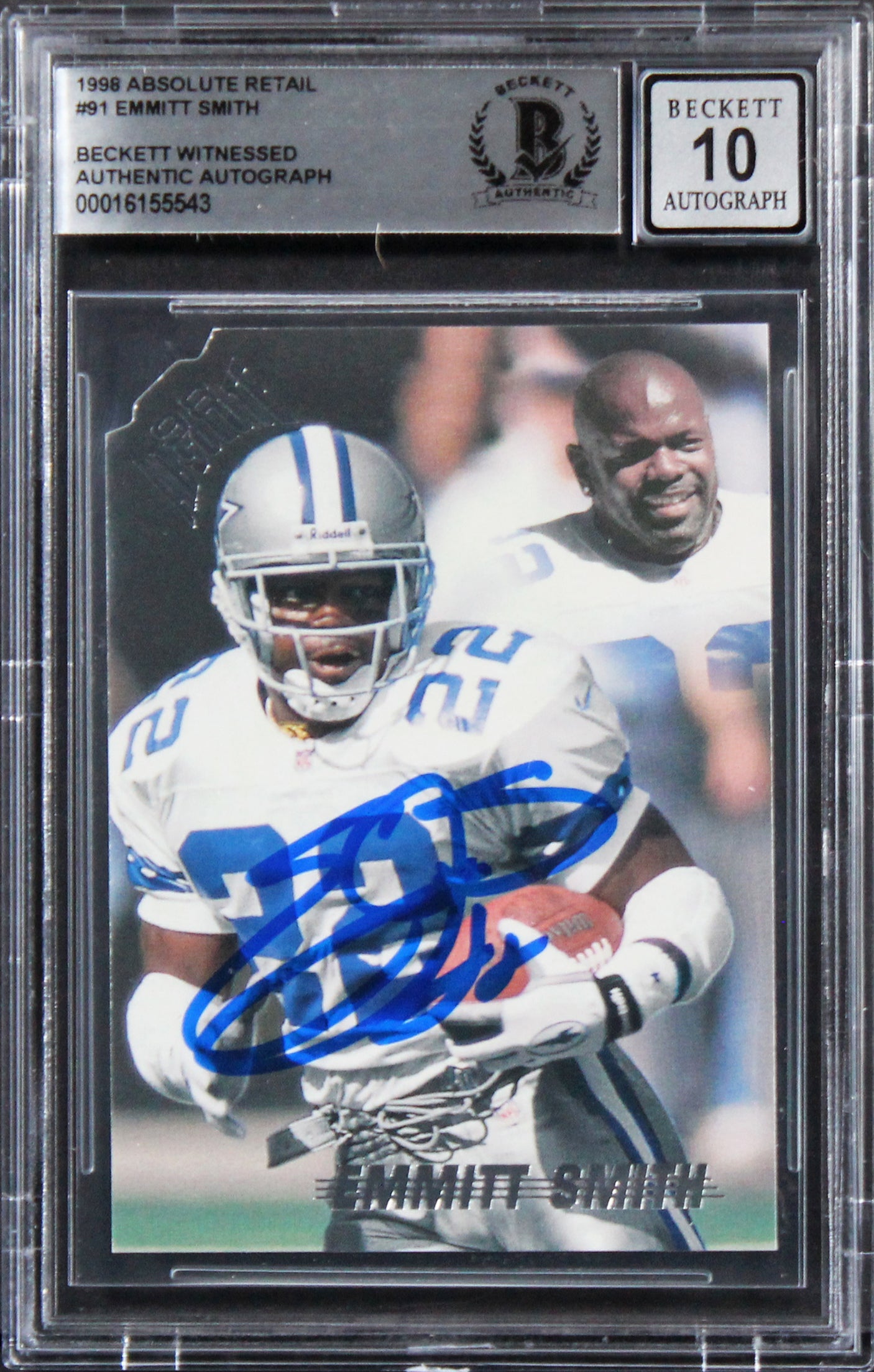 Cowboys Emmitt Smith Signed 1998 Absolute Retail #91 Card Auto 10! BAS Slabbed