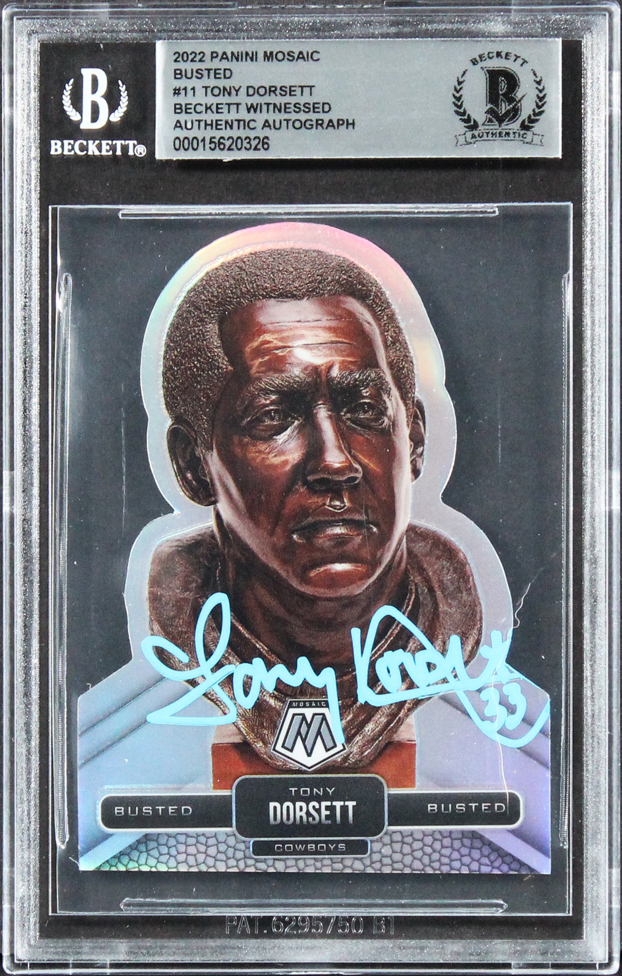Cowboys Tony Dorsett Signed 2022 Panini Mosaic Busted #11 Card BAS Slabbed