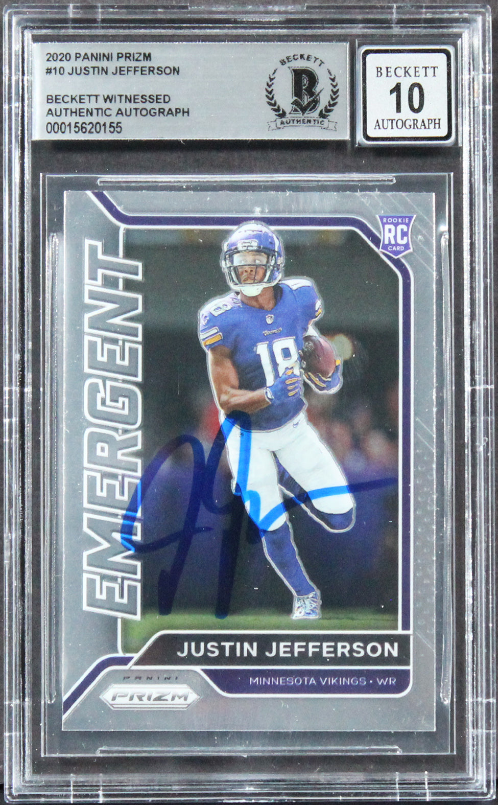 Vikings Justin Jefferson Signed 2020 Panini Prizm #10 Card Auto 10! BAS Slabbed