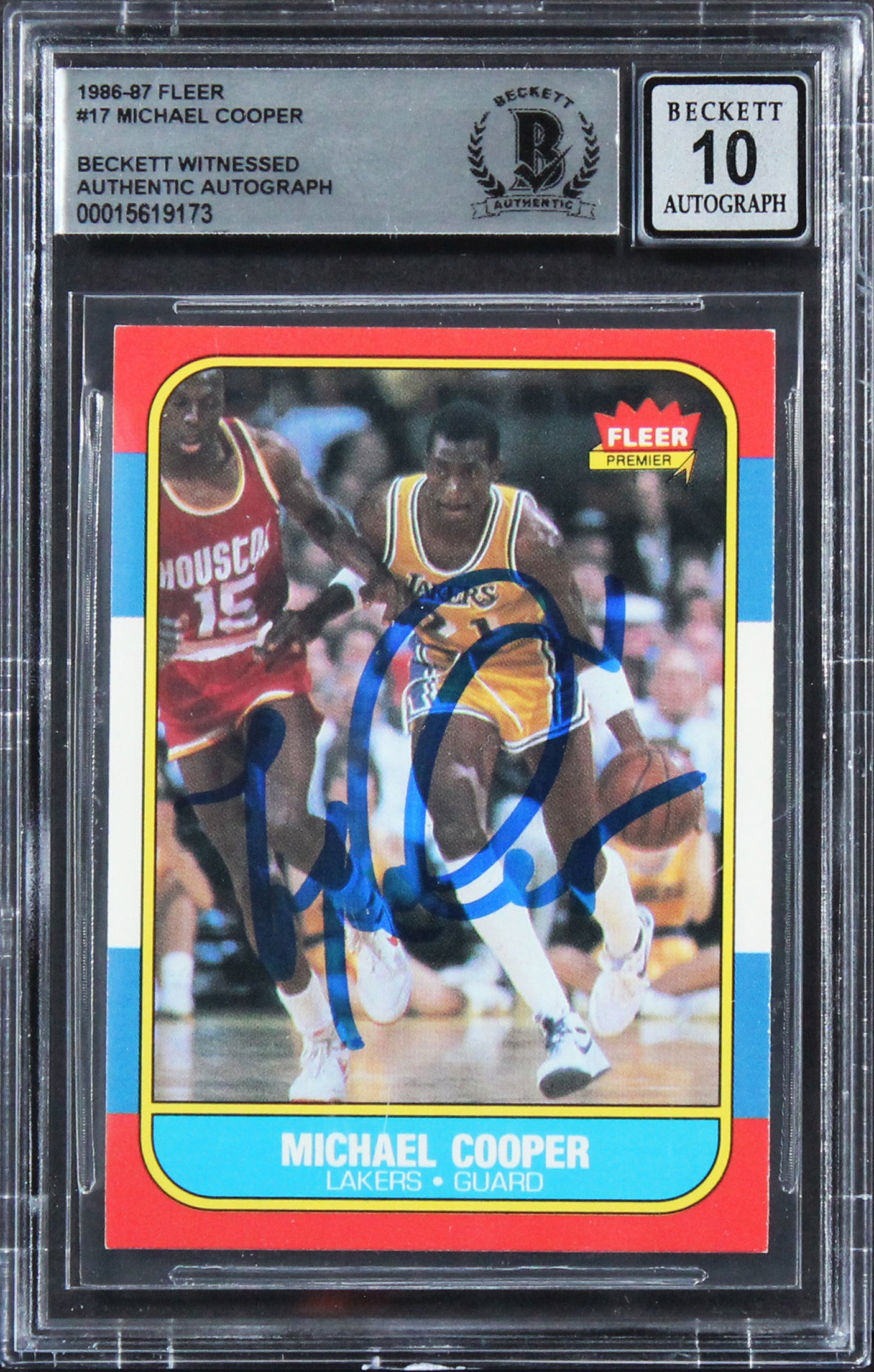 Lakers Michael Cooper Authentic Signed 1986 Fleer #17 Card Auto 10! BAS Slabbed