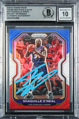 Lakers Shaquille O'Neal Signed 2020 Panini Prizm RW&B #207 Card Auto 10 BAS Slab