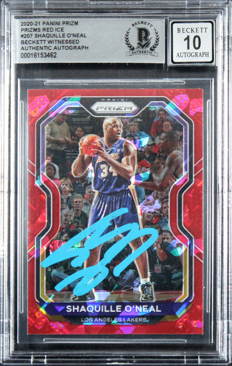 Lakers Shaquille O'Neal Signed 2020 Panini Prizm RI #207 Card Auto 10! BAS Slab