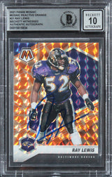Ray Lewis Signed 2021 Panini Mosaic Reactive Orange #21 Card Auto 10 BAS Slabbed