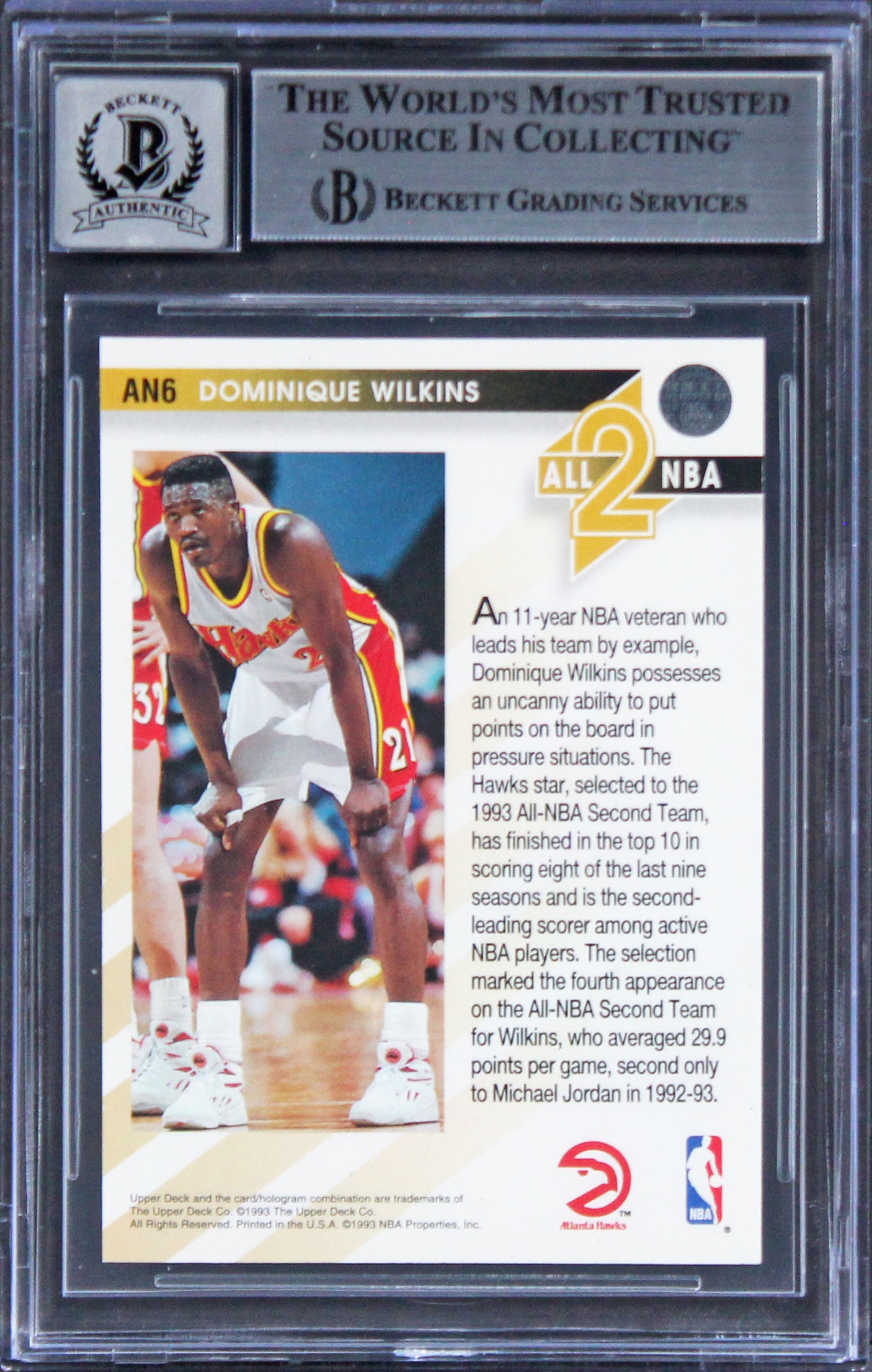 Hawks Dominique Wilkins Signed 1993 UD All-NBA #AN6 Card Auto 10! BAS Slabbed