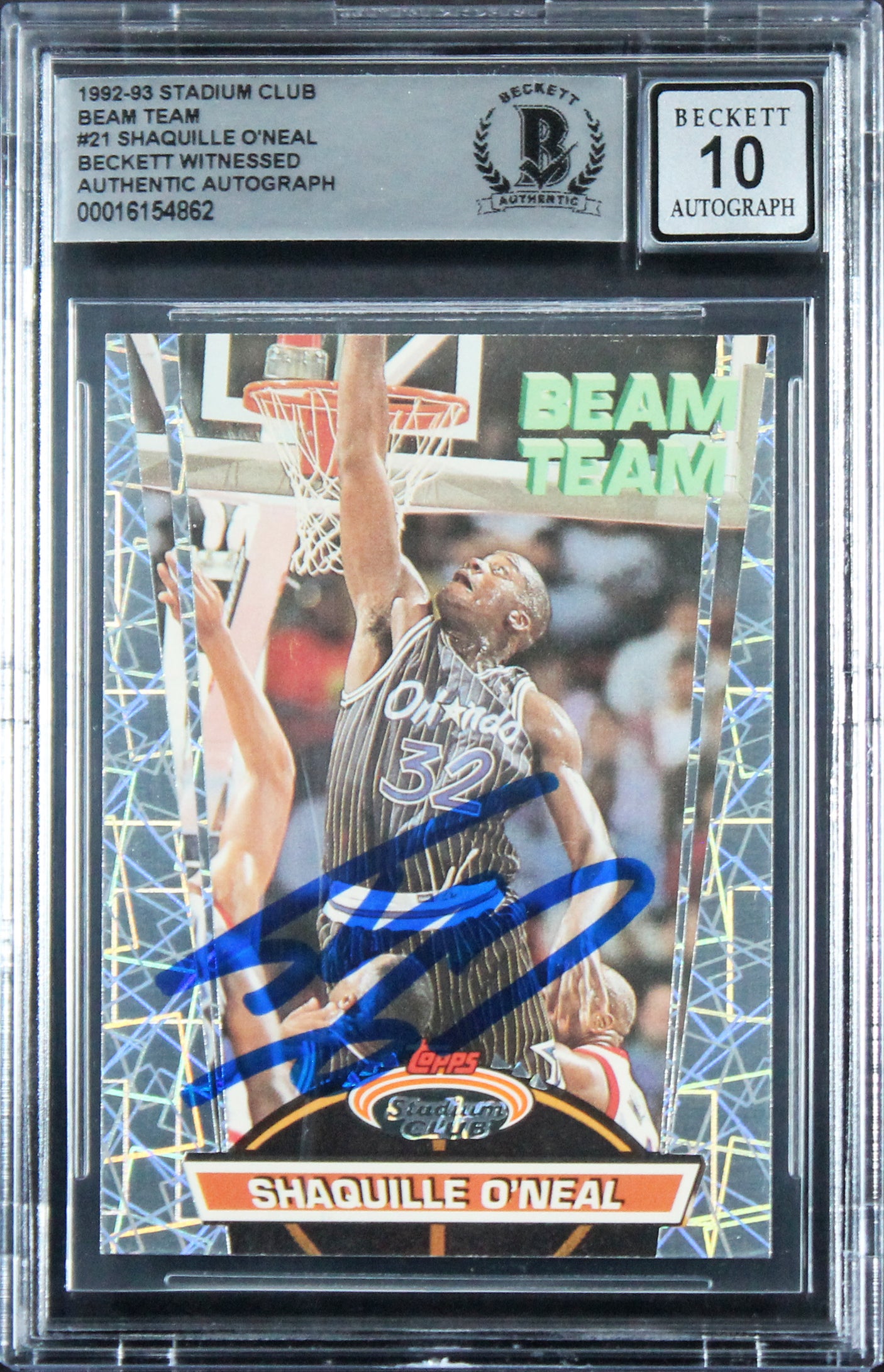 Shaquille O'Neal Signed 1992 Stadium Club Beam Team RC Auto Grade 10 BAS Slab 4