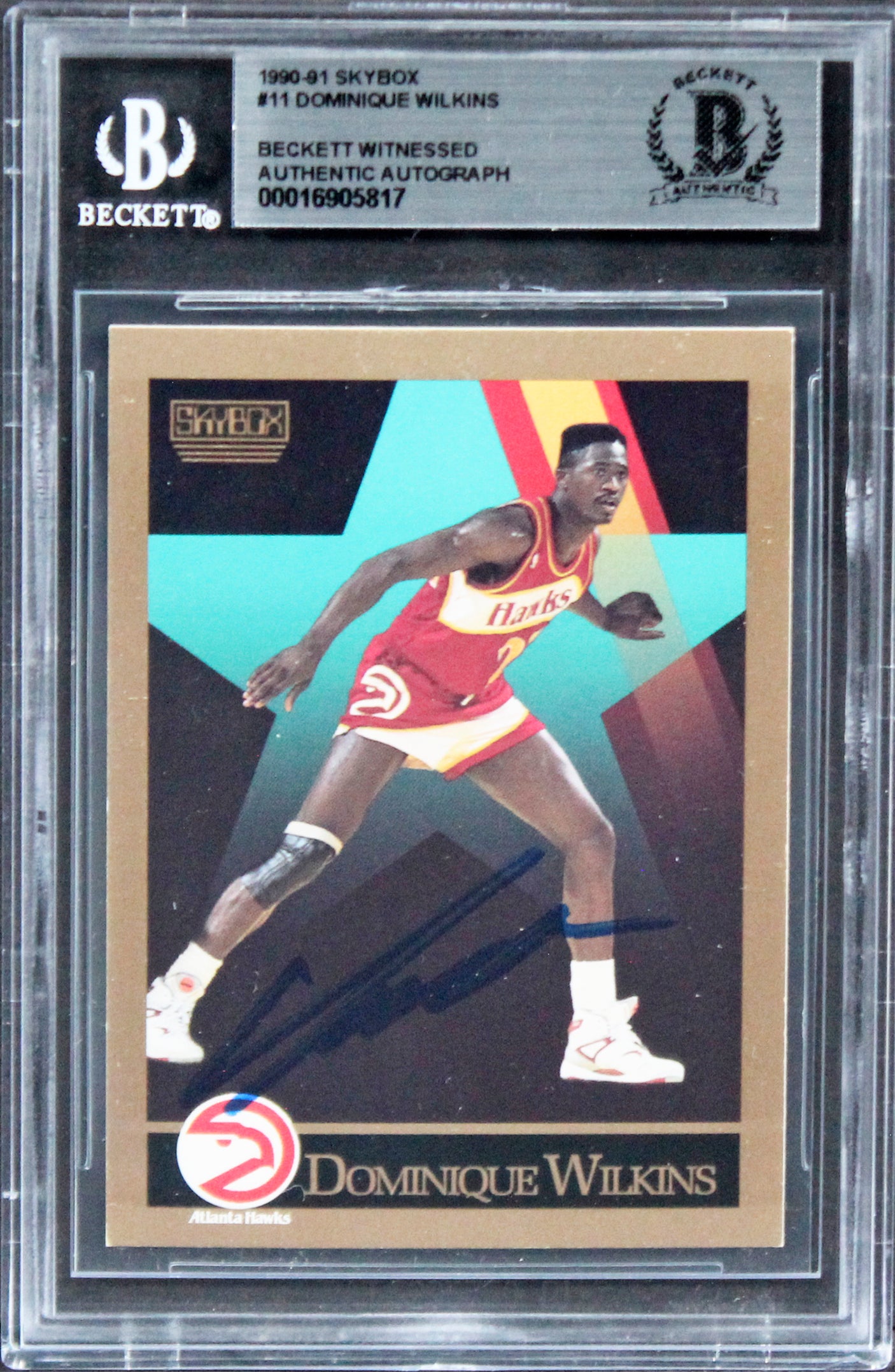 Hawks Dominique Wilkins Authentic Signed 1990 Skybox #11 Card BAS Slabbed 1