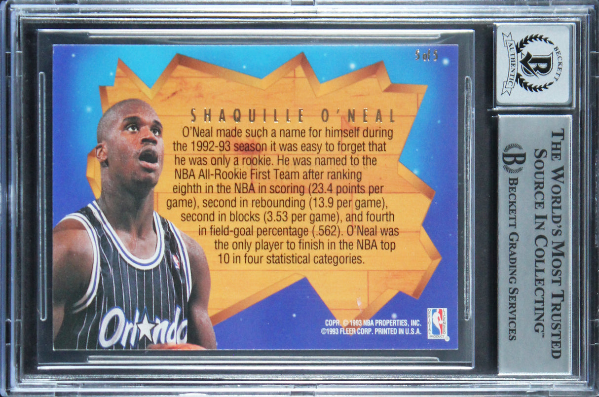Magic Shaquille O'Neal Signed 1993 Ultra AR Team #5 Card Auto 10! BAS Slabbed