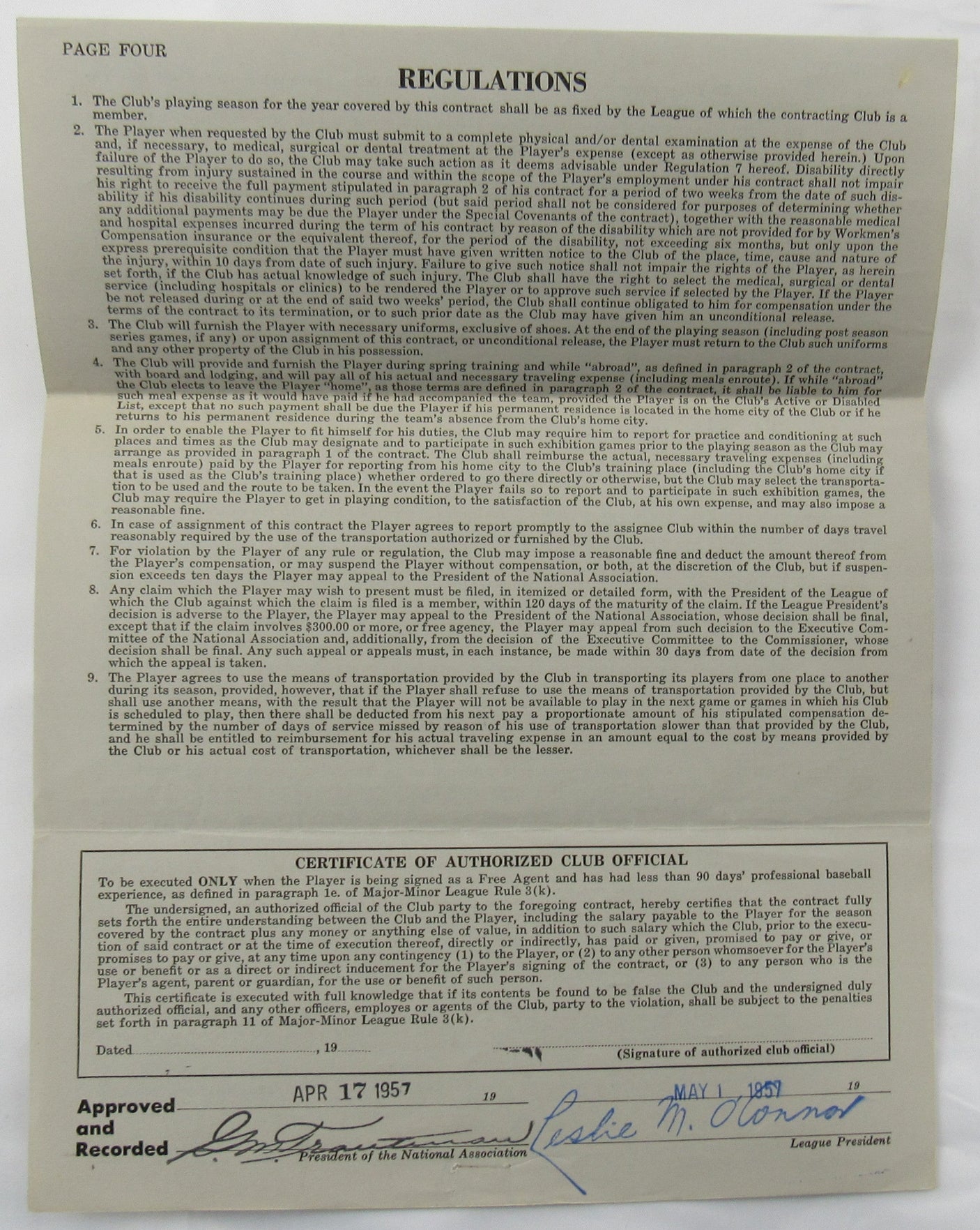 Ralph Kiner Signed Auto Contract JSA CF42580