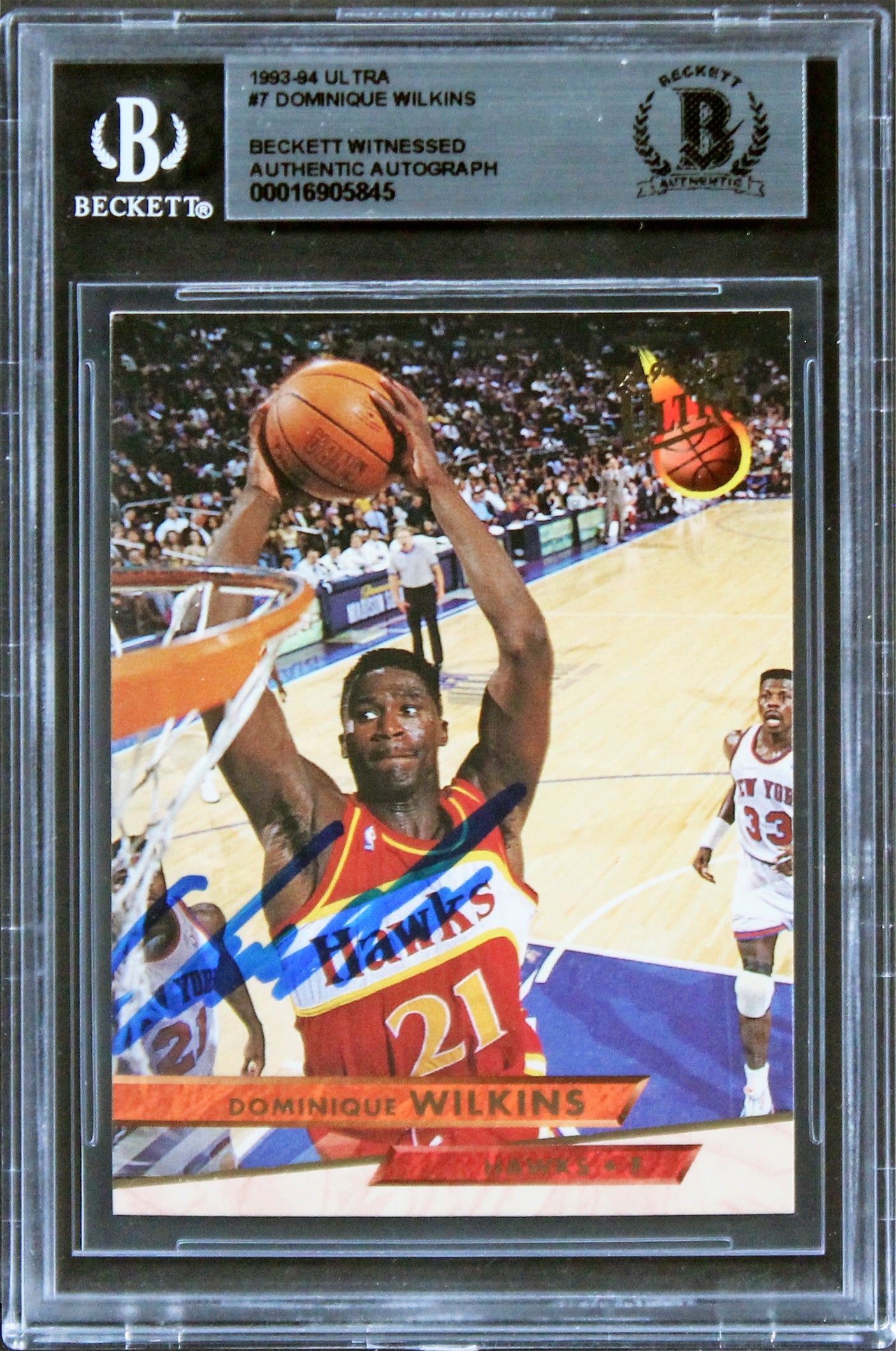 Hawks Dominique Wilkins Authentic Signed 1993 Ultra #7 Card BAS Slabbed 2