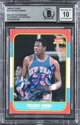 Knicks Patrick Ewing Signed 1986 Fleer #32 RC Card Auto Graded 10! BAS Slabbed 2