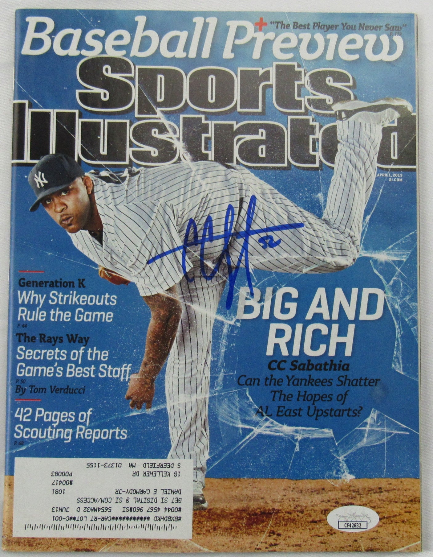 CC Sabathia Signed Auto Sports Illustrated Magazine JSA CF42632