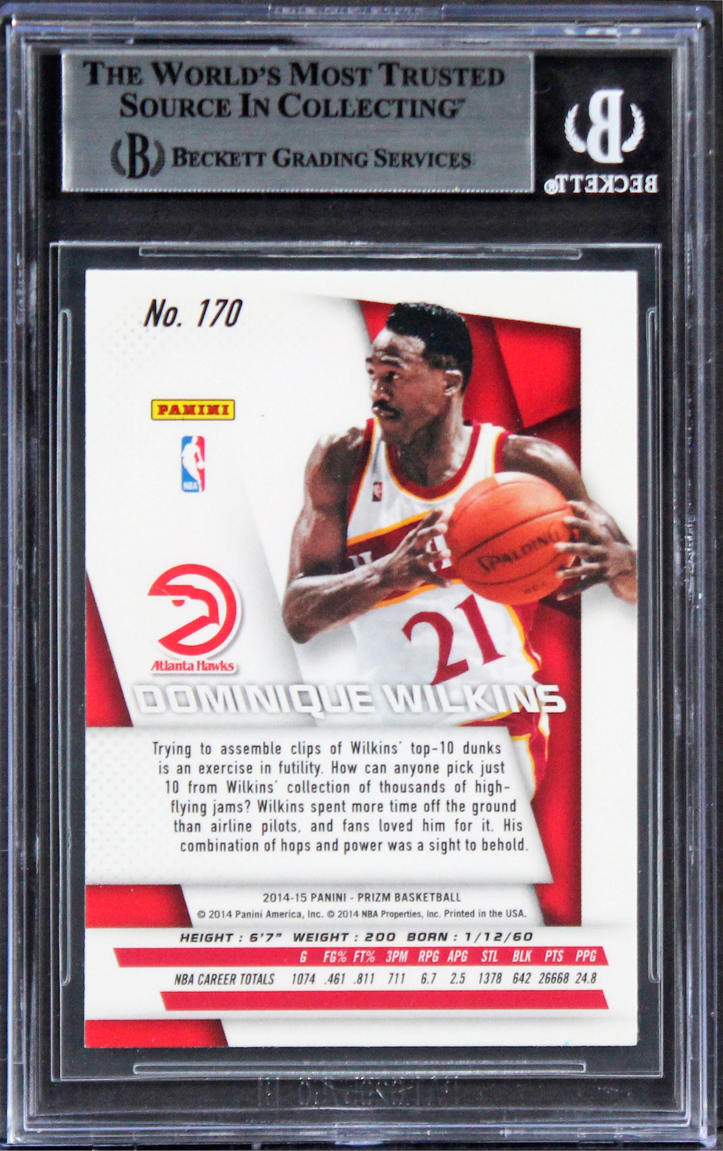 Hawks Dominique Wilkins Authentic Signed 2014 Panini Prizm #170 Card BAS Slabbed