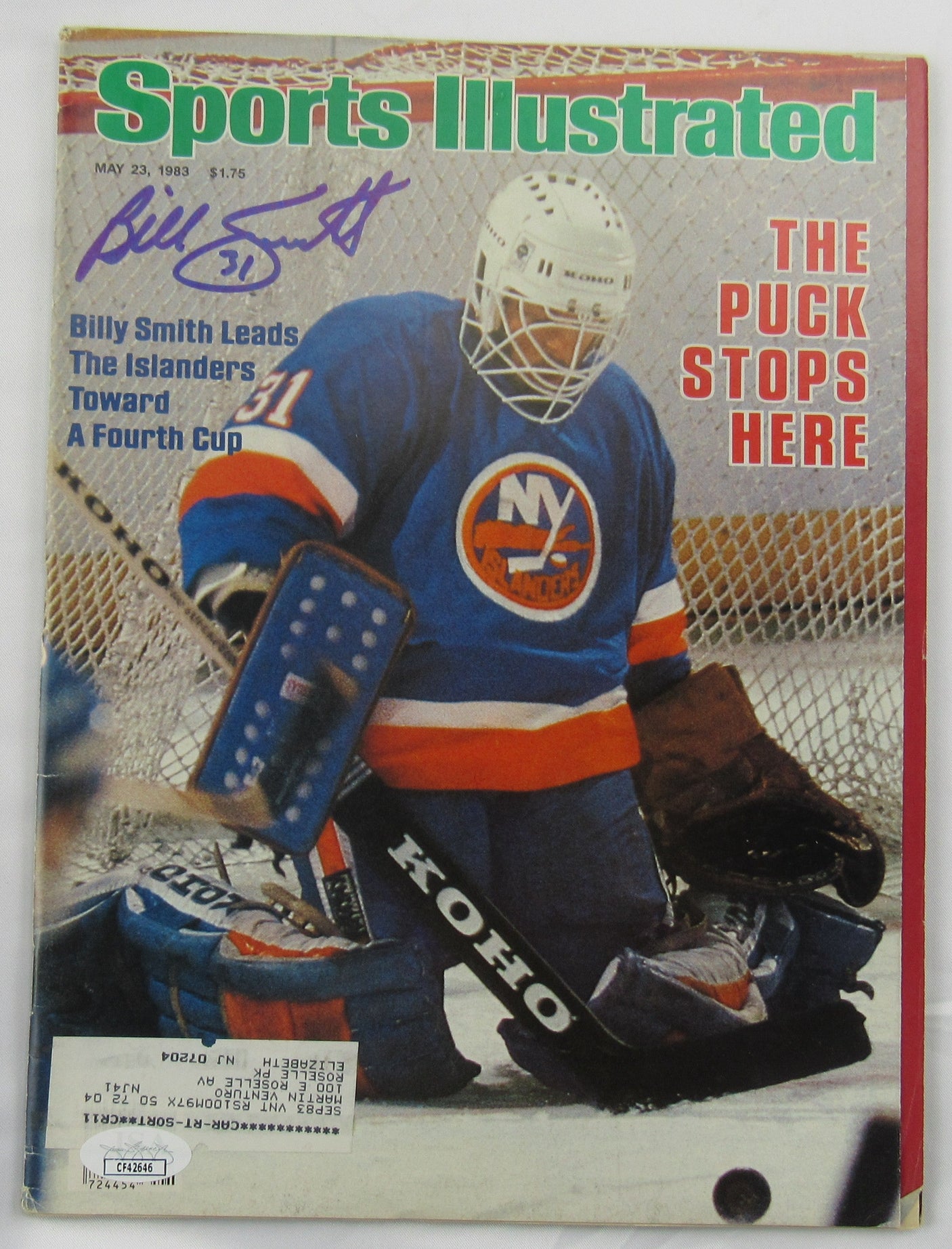 Billy Smith Signed Auto Sports Illustrated Magazine JSA CF42646