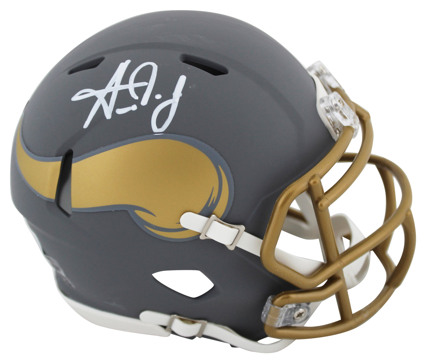 Vikings Aaron Jones Authentic Signed Slate Speed Mini Helmet BAS Witnessed