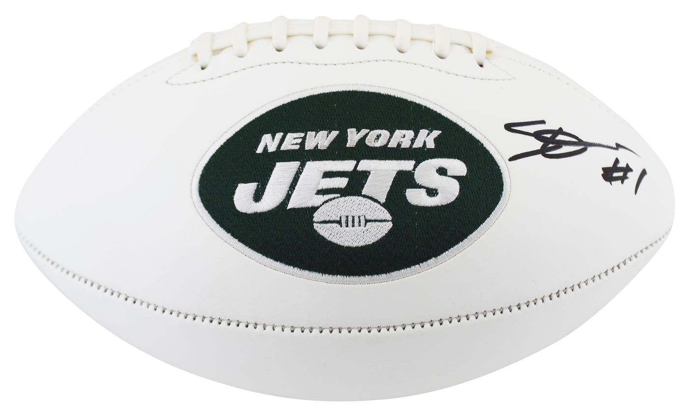 Jets Ahmad "Sauce" Gardner Signed White Panel Logo Football w/ Case BAS Witness