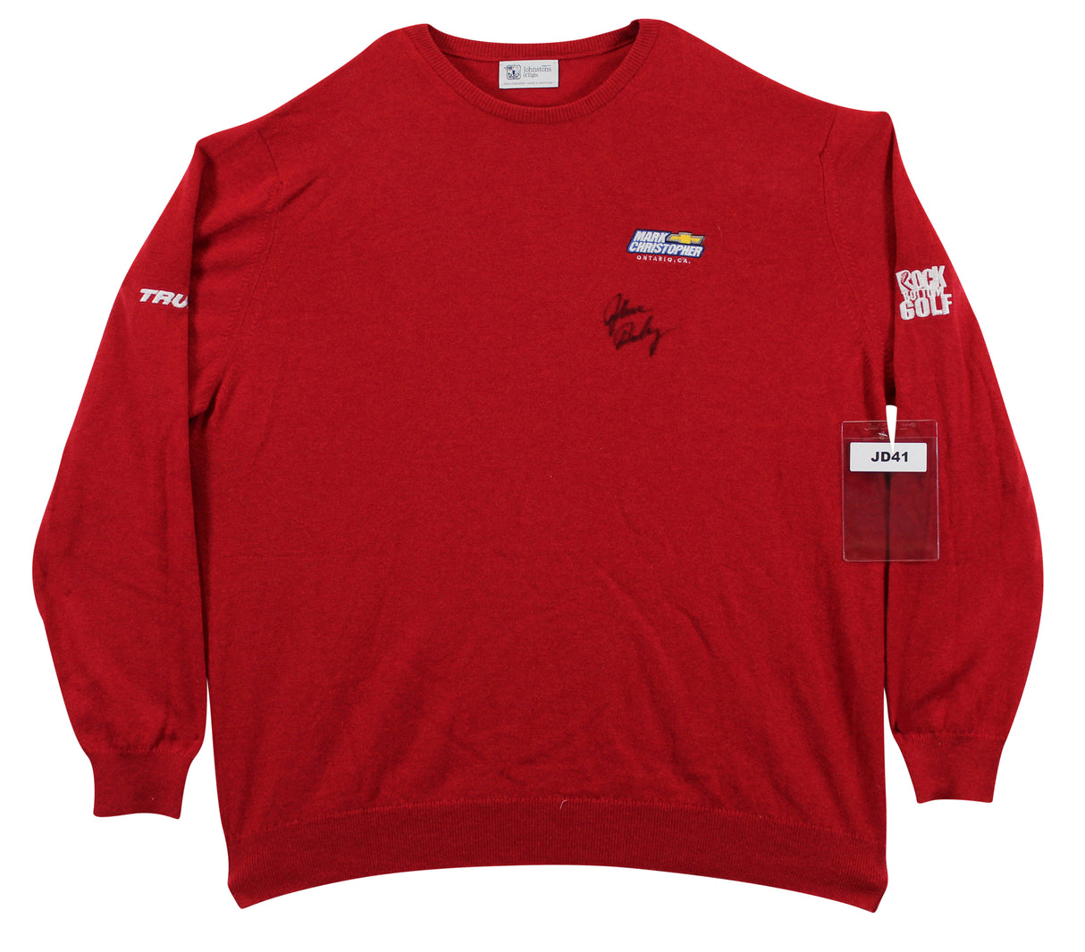 John Daly Signed Match Worn Red Johnstons of Elgin Cashmere Sweater BAS #BH00306