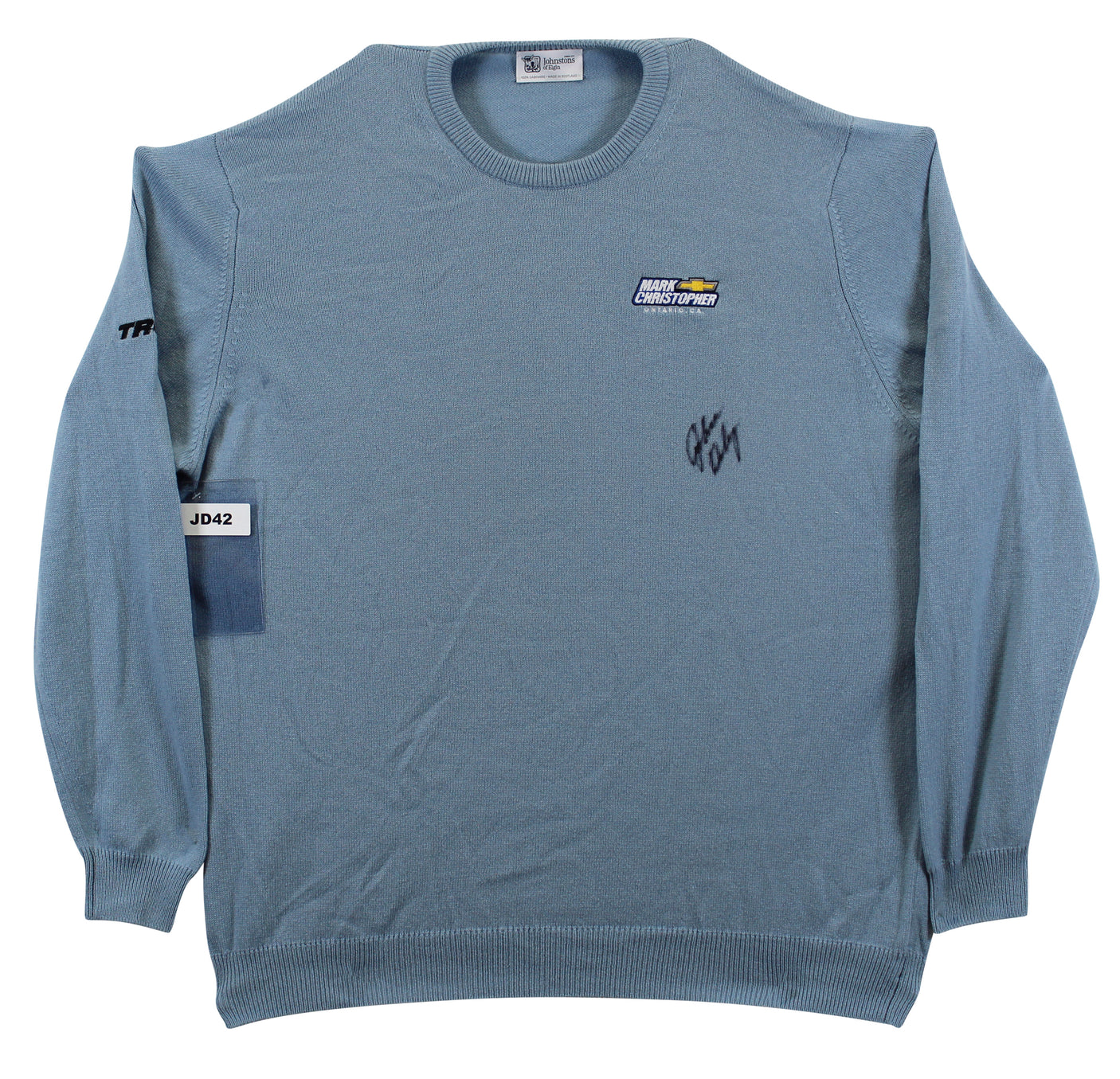 John Daly Signed Match Worn Light Blue Johnstons of Elgin Cashmere Sweater BAS